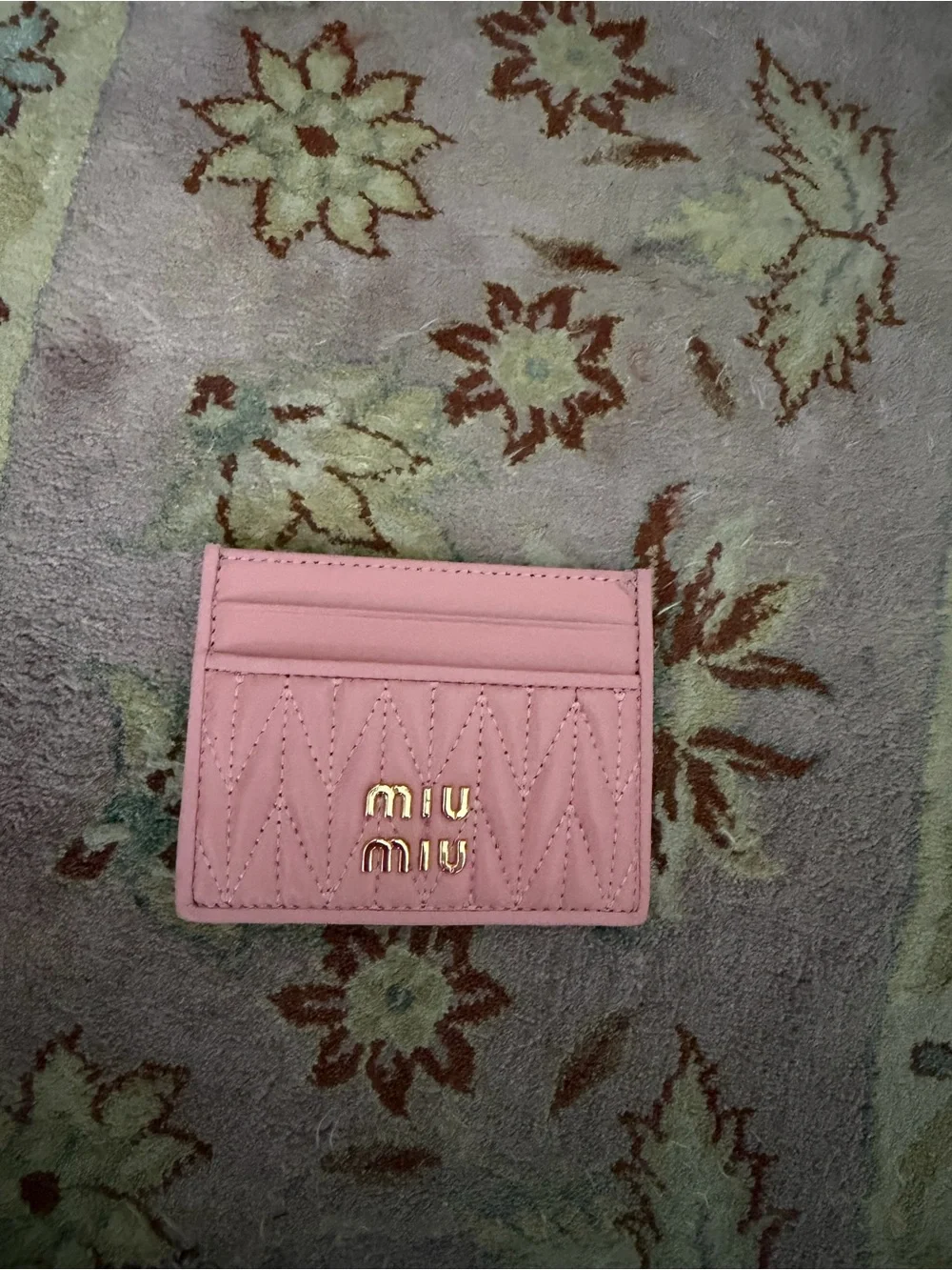 Miu Miu Pink Quilted Card Holder with Gold Logo